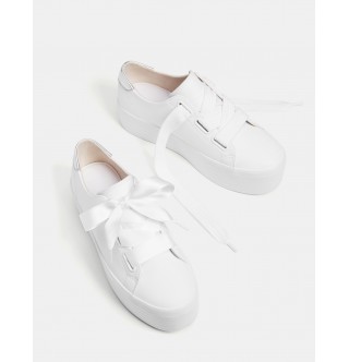 Düz beyaz platform spor ayakkabı