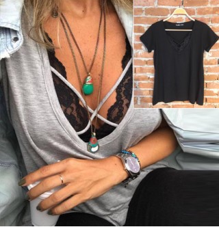 Japon Style Bluz Sütyen Detaylı Gri Siyah
