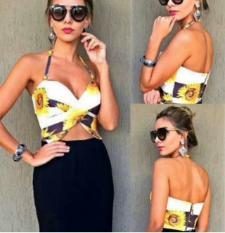 Japon Style Çiçek Desen Bluz Büstiyer