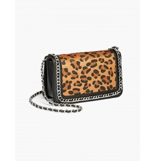 Leopar zincirli omuz çantası