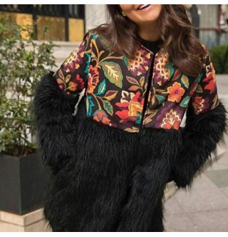 Japon Style Digital Baskılı Kürklü Ceket