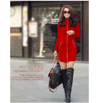 Japon Style Long Winter Zipper Elbise