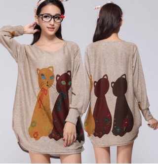 Kore Giyim Mini Elbise Kedi Desenli Tunik