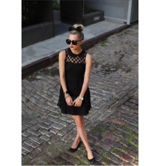 Kore Giyim Puanlı Siyah Elbise