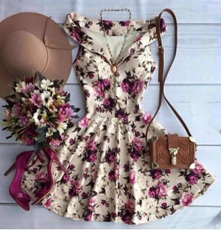 Japon Style Günlük Elbise Çiçek Desen