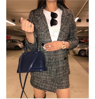 Japon Style Ekose Zarf Etek Ceket Takımı