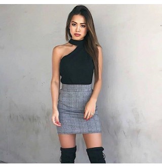 Japon Style Ekose Etek Atlas Bluz Takımı