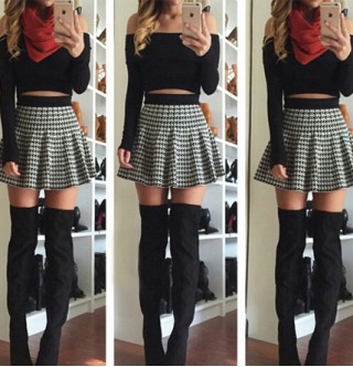 Kazayağı Etek ve Bluz Takımı Siyah Beyaz