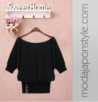 Japon Style Bluz Yarasa Kol