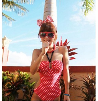 Japon Style Benekli Kırmızı Bikini