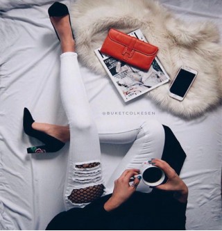 Japon Style Kot Pantolon Beyaz Fileli