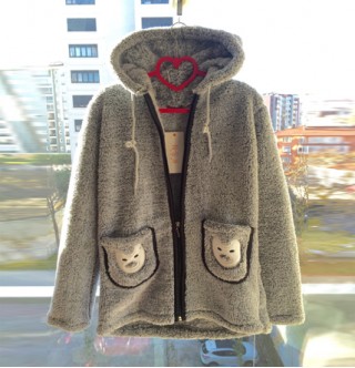Japon Style Peluş Gri Sweatshirt