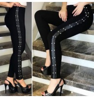 Japon Style Deri ve inci Detayli Tayt 