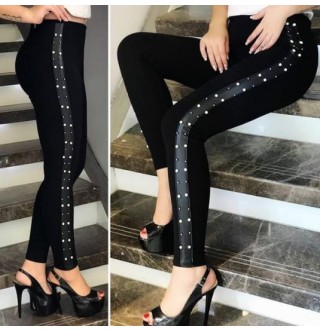 Japon Style Deri ve inci Detayli Tayt 