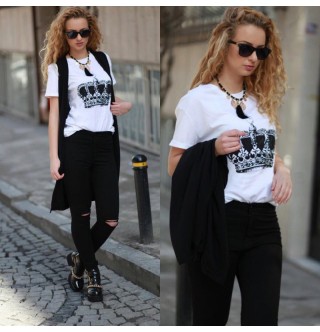 Japon Style Taç Taşlı Tshirt