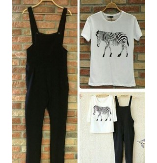 Japon Style Zebra Baskılı Tshirt ve Tulum