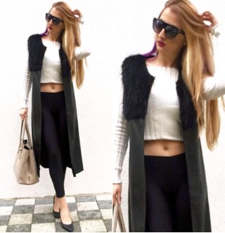 Japon Style Kürk Detaylı Uzun Deri Yelek