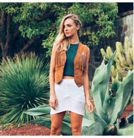 Japon Style Süet Yelek Püsküllü