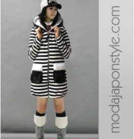 Japon Style Zebra Kapşonlu Mont Kaban